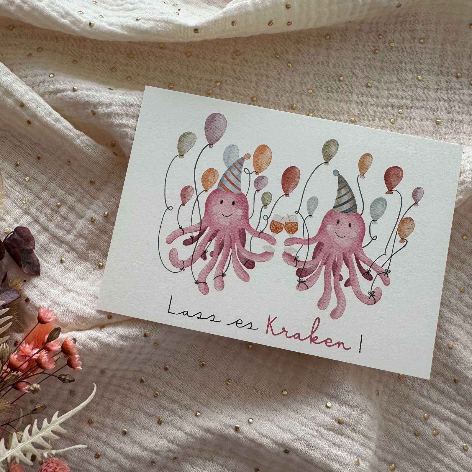 Postkarte Geburtstag Kraken