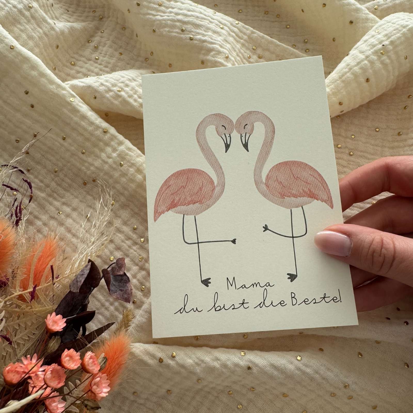 Postkarte Muttertag Flamingos