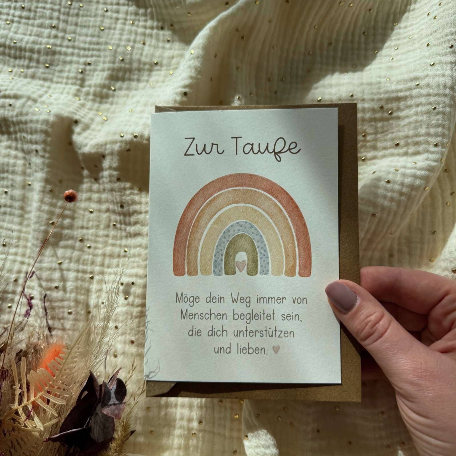 Karte zur Taufe mit Regenbogen