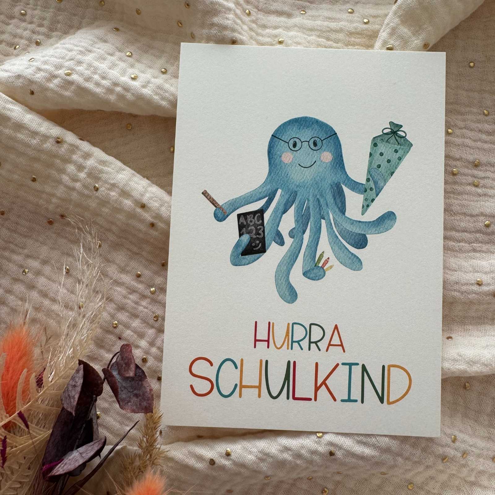 Postkarte Einschulung Krake