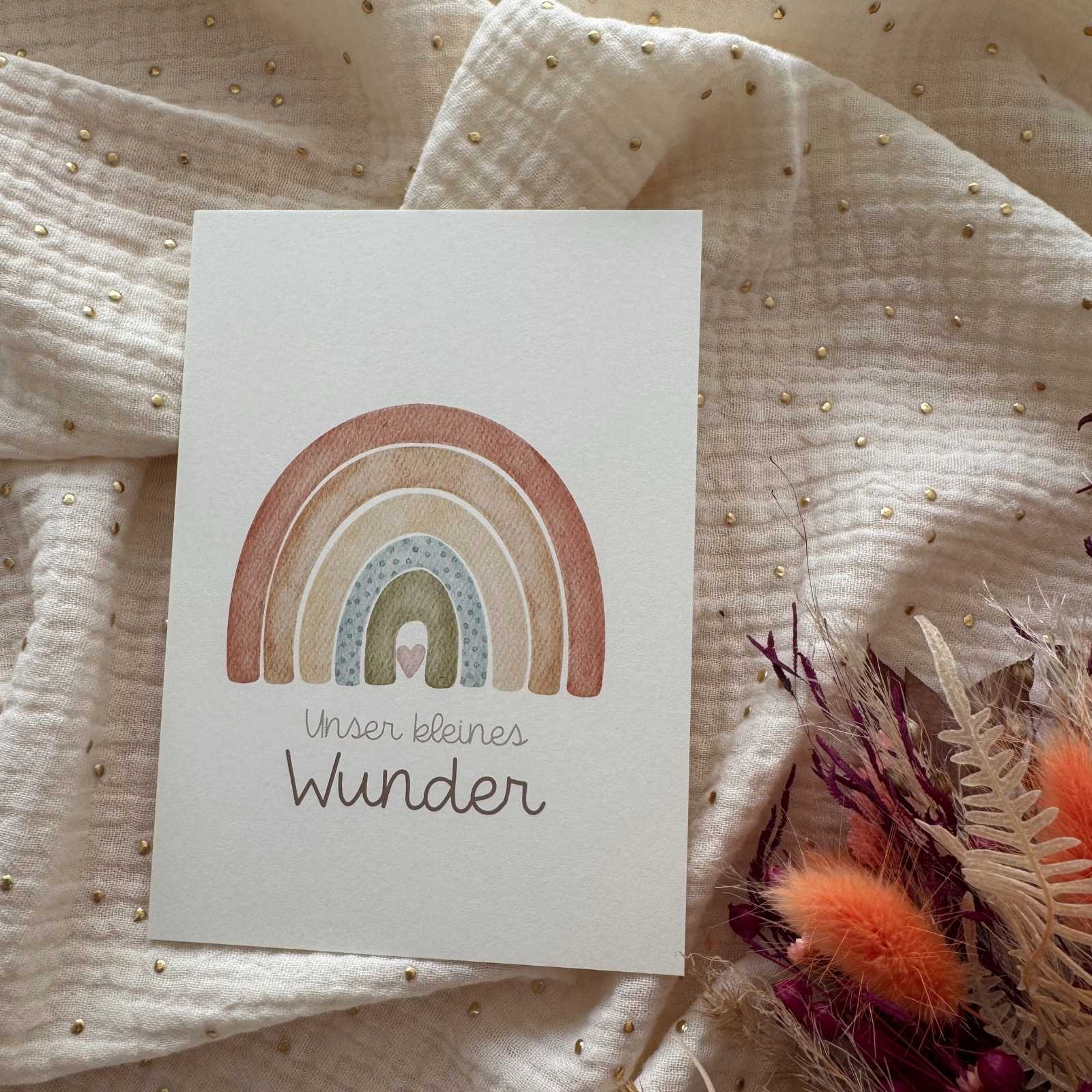 Postkarte zur Geburt Regenbogen bunt
