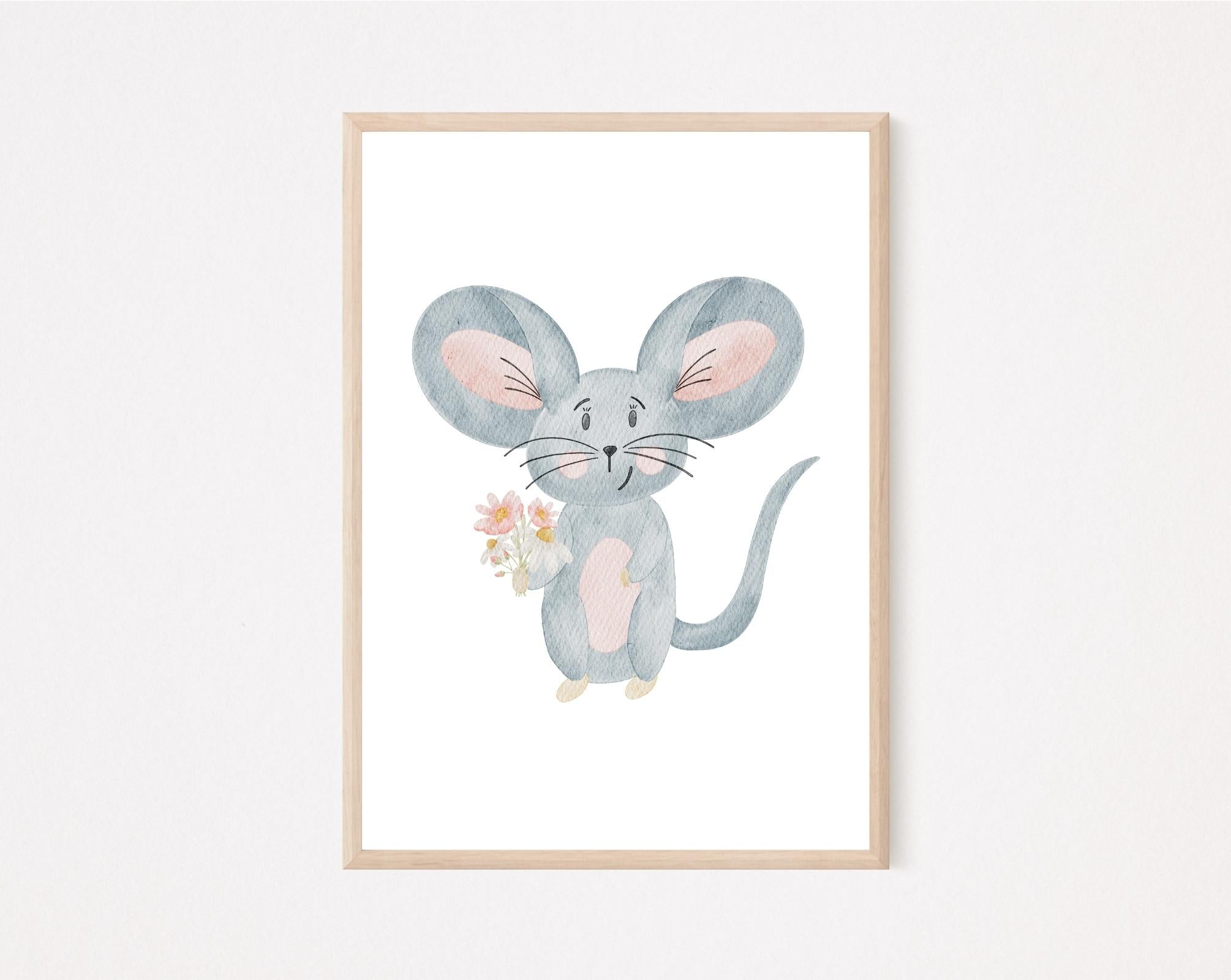 Kinderposter Maus mit Blumen