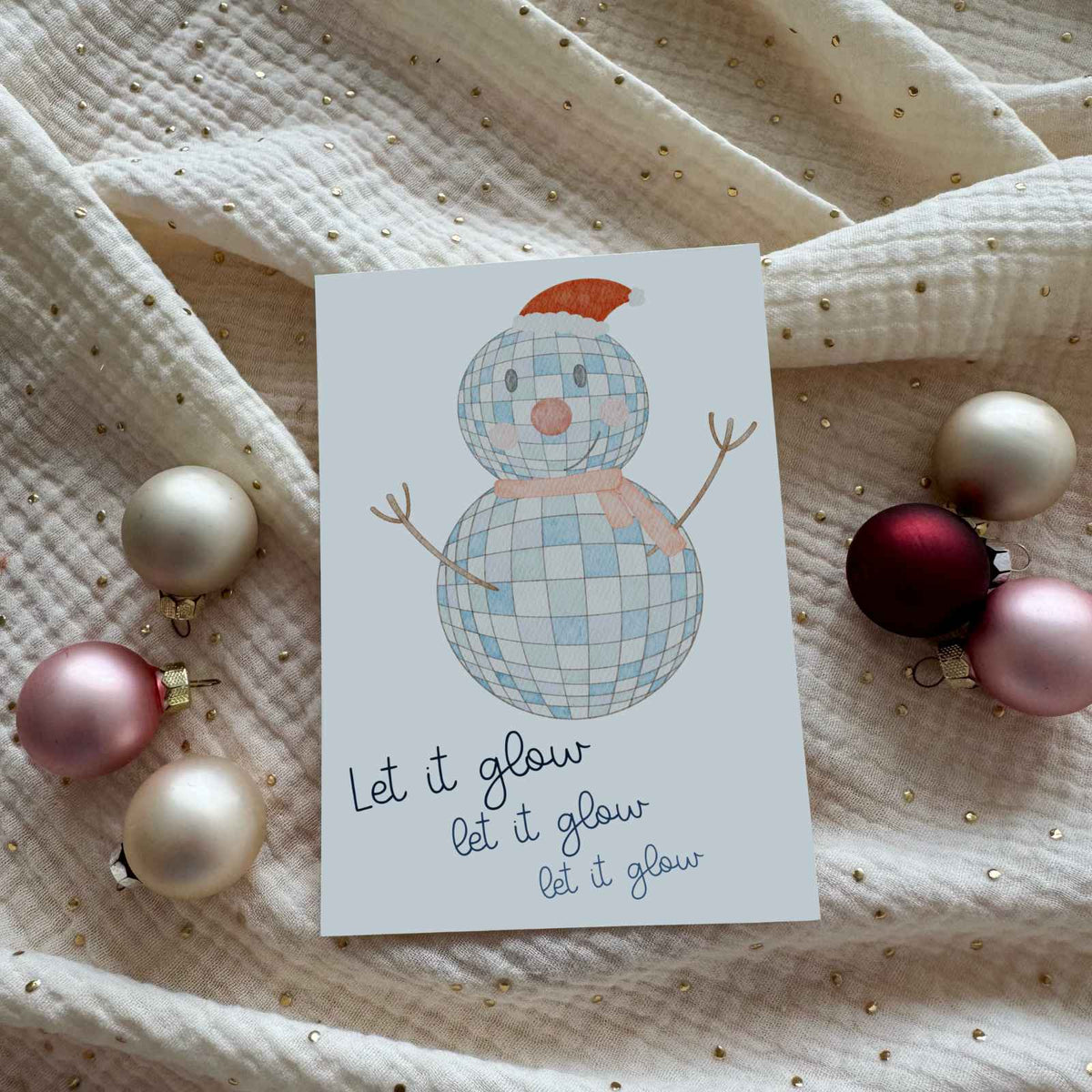 Weihnachtskarte Disco Schneemann