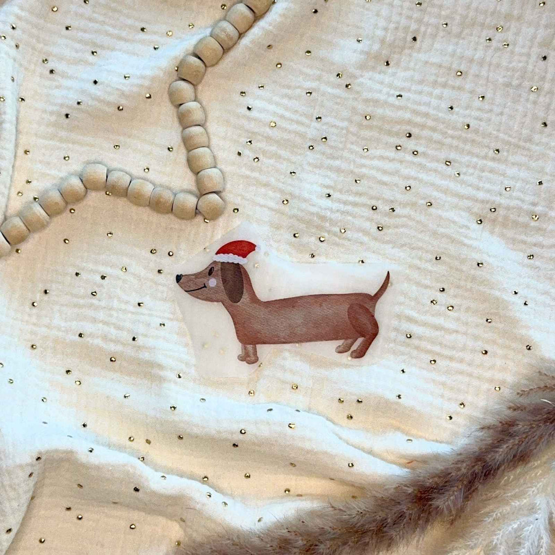 Bügelbild Dackel Weihnachten