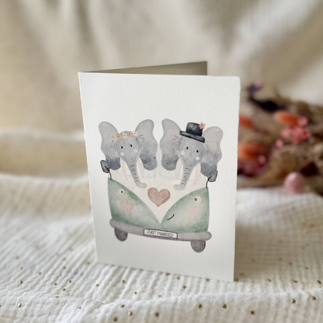 Hochzeitskarte Elefanten Camper