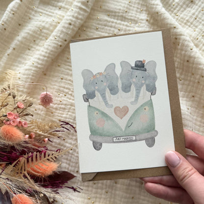 Hochzeitskarte Elefanten Camper