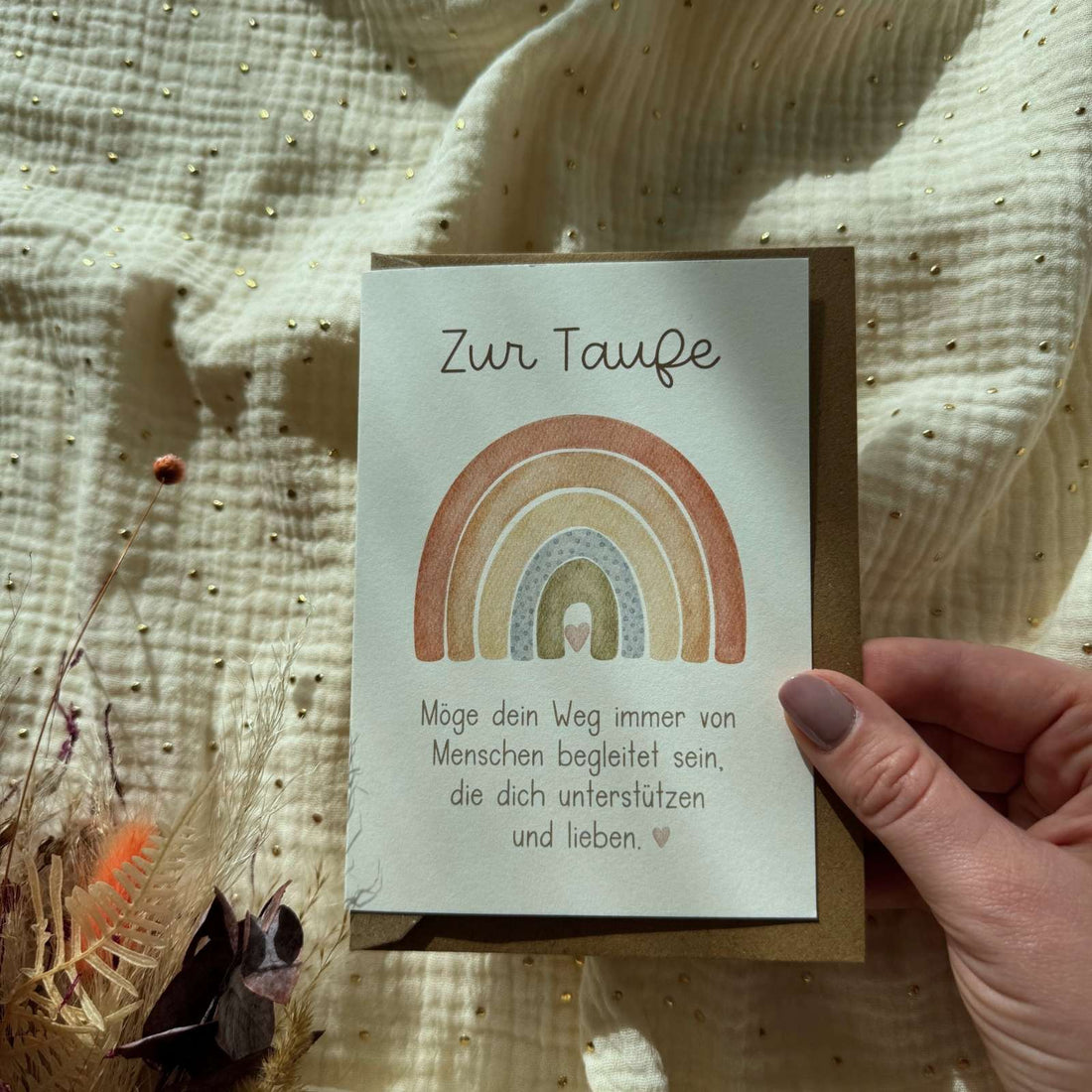 Karte zur Taufe mit Regenbogen