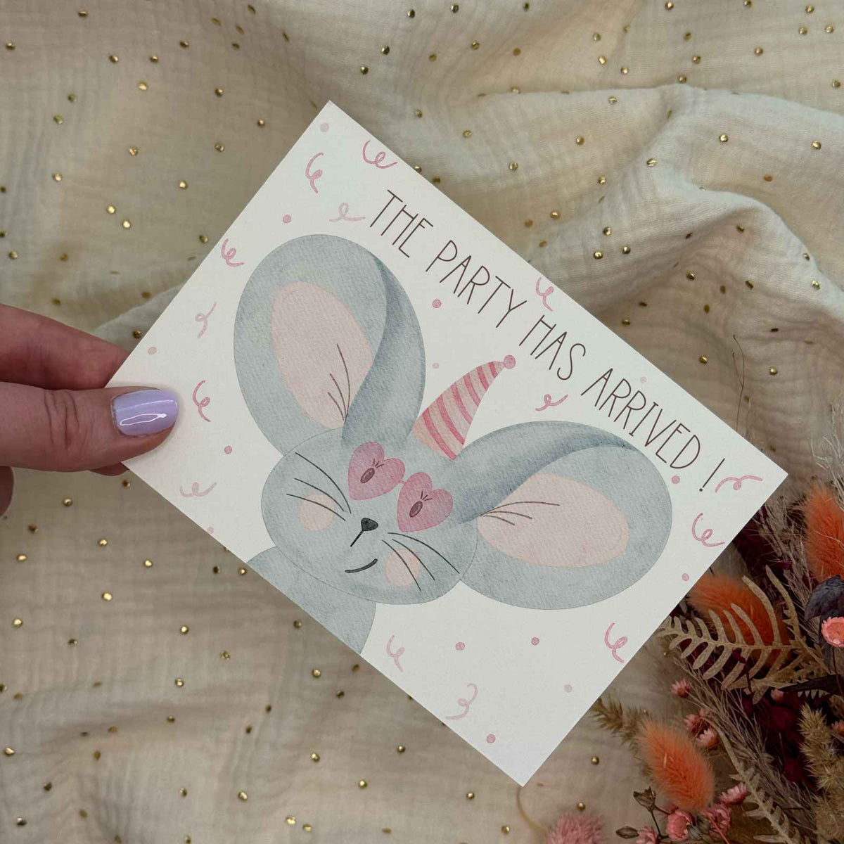 Postkarte Party Maus