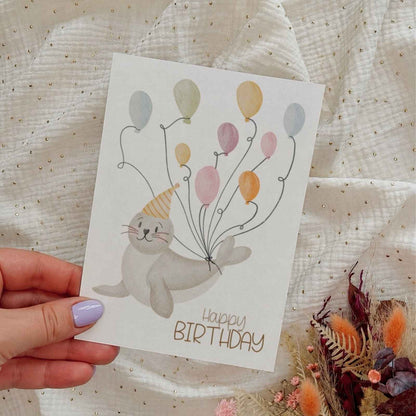Postkarte Geburtstag Robbe