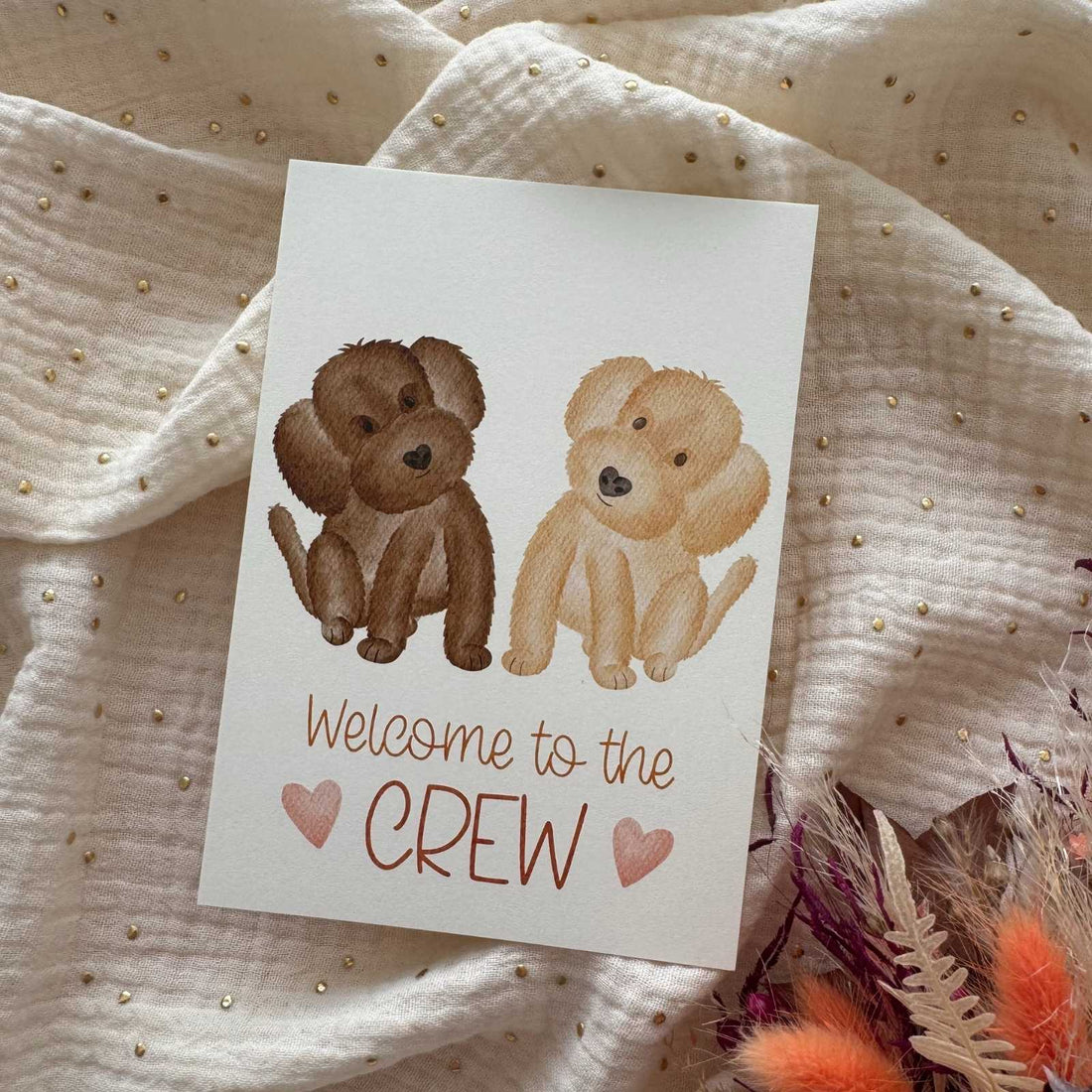 Postkarte zur Geburt Hunde