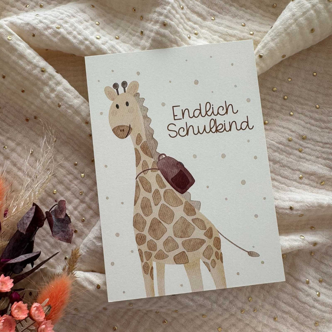 Postkarte Einschulung Giraffe