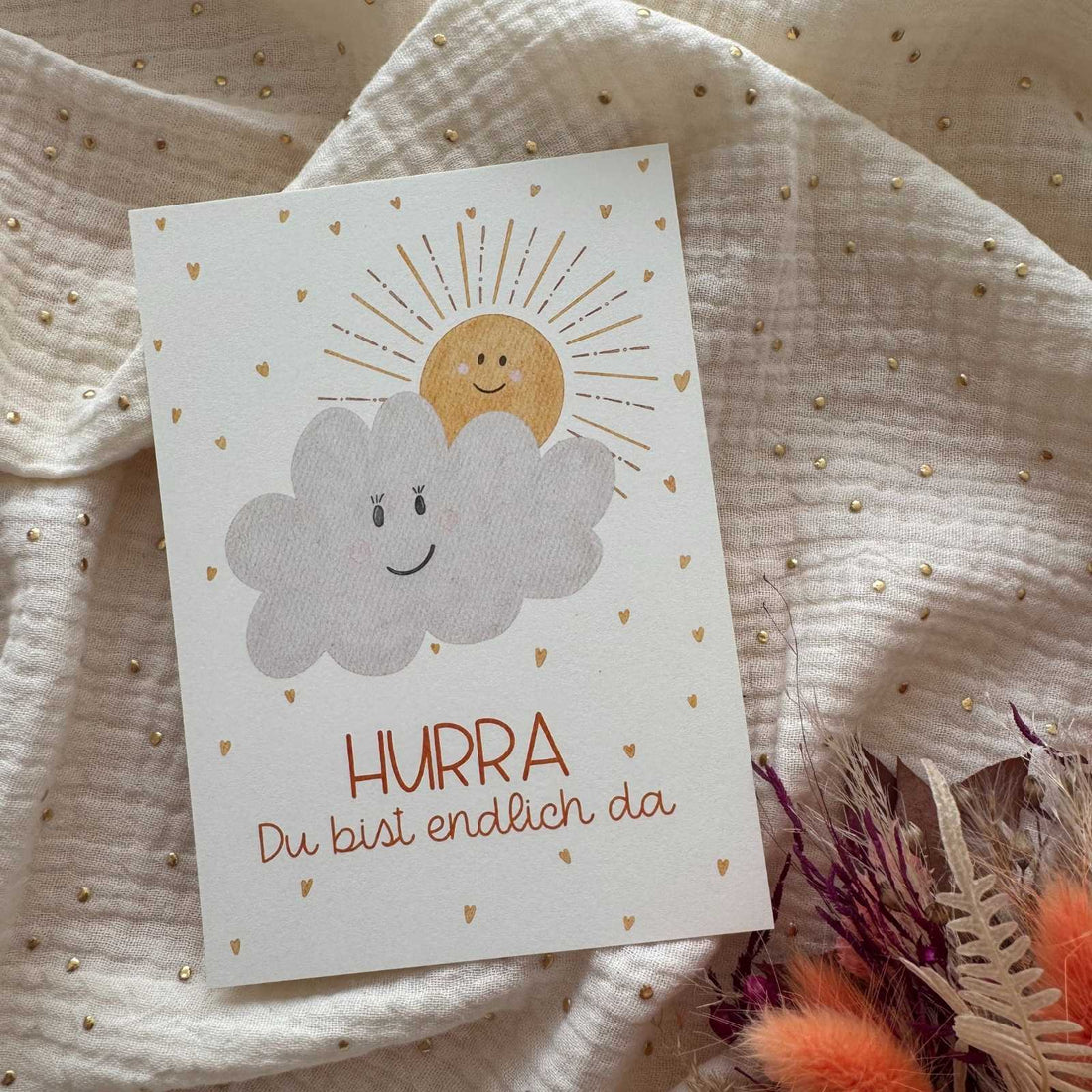 Postkarte zur Geburt Hurra du bist endlich da