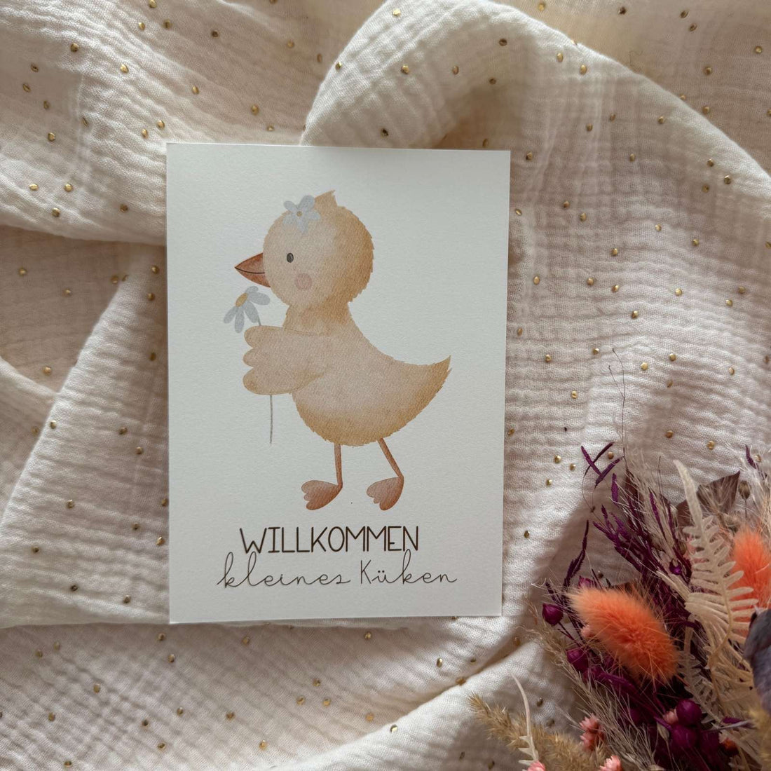 Postkarte zur Geburt Küken