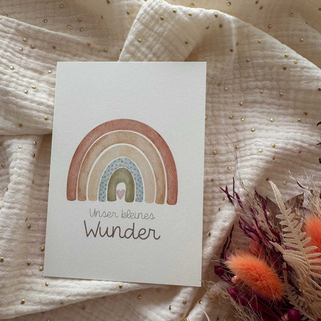 Postkarte zur Geburt Regenbogen bunt