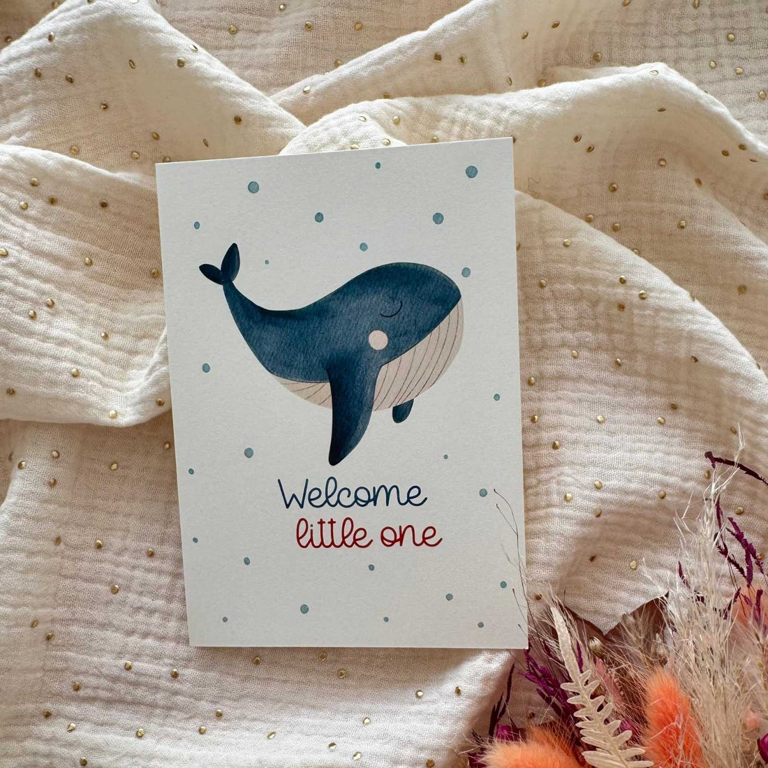 Postkarte zur Geburt Wal