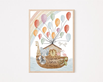 Kinderposter Taufe Arche Noah personalisierbar
