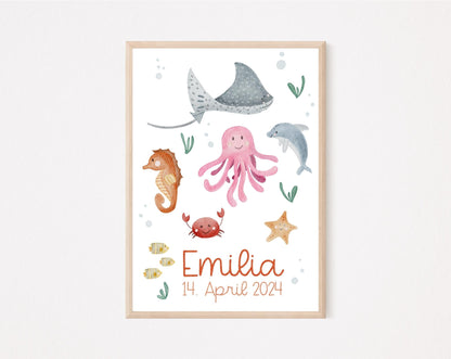 Kinderposter Unterwasser personalisierbar