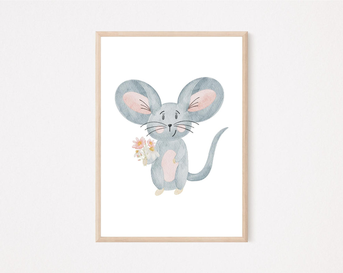 Kinderposter Maus mit Blumen