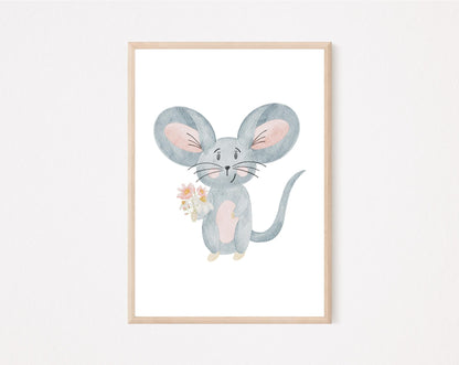 Kinderposter Maus mit Blumen