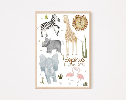 Kinderposter Safari personalisierbar