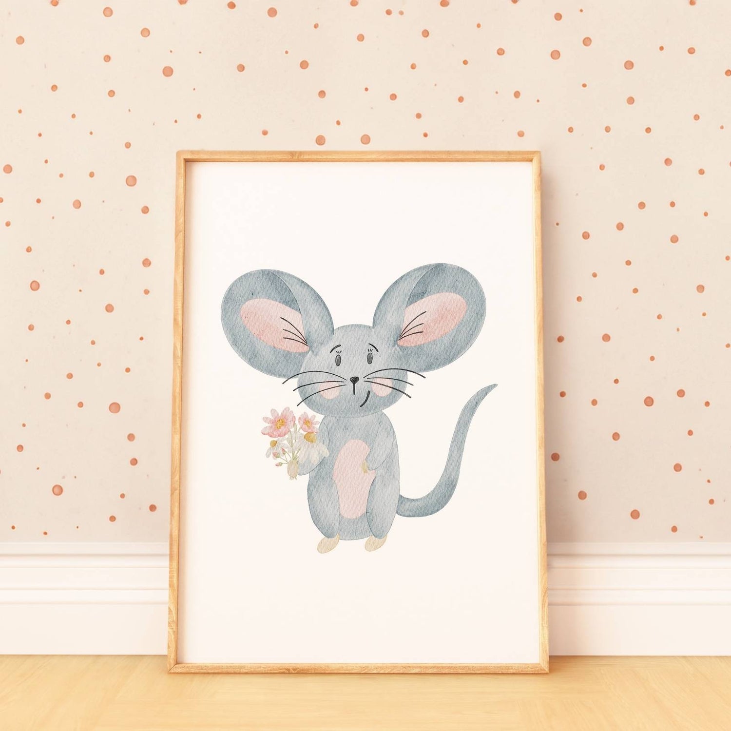 Kinderposter Maus mit Blumen