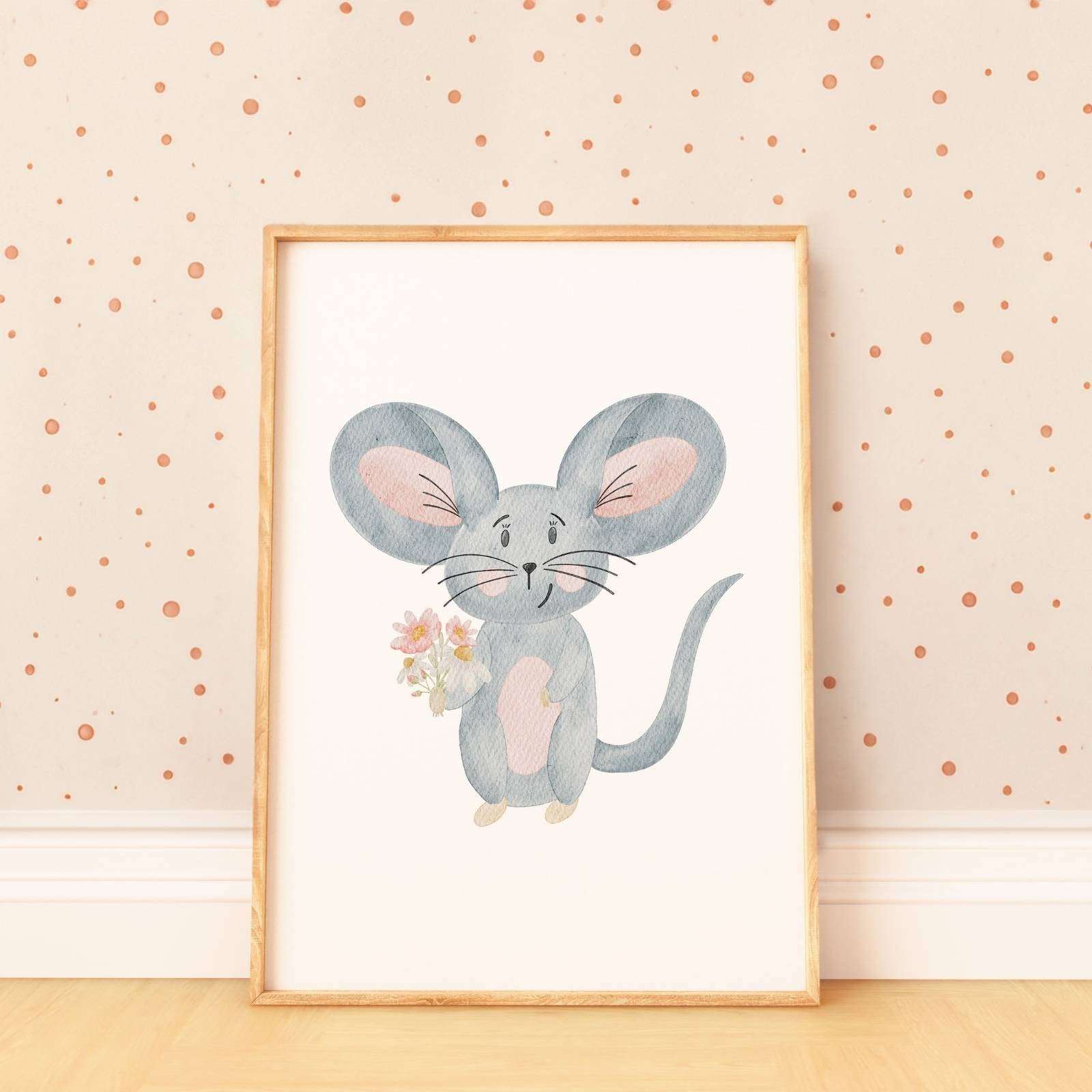 Kinderposter Maus mit Blumen