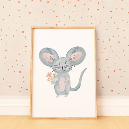 Kinderposter Maus mit Blumen