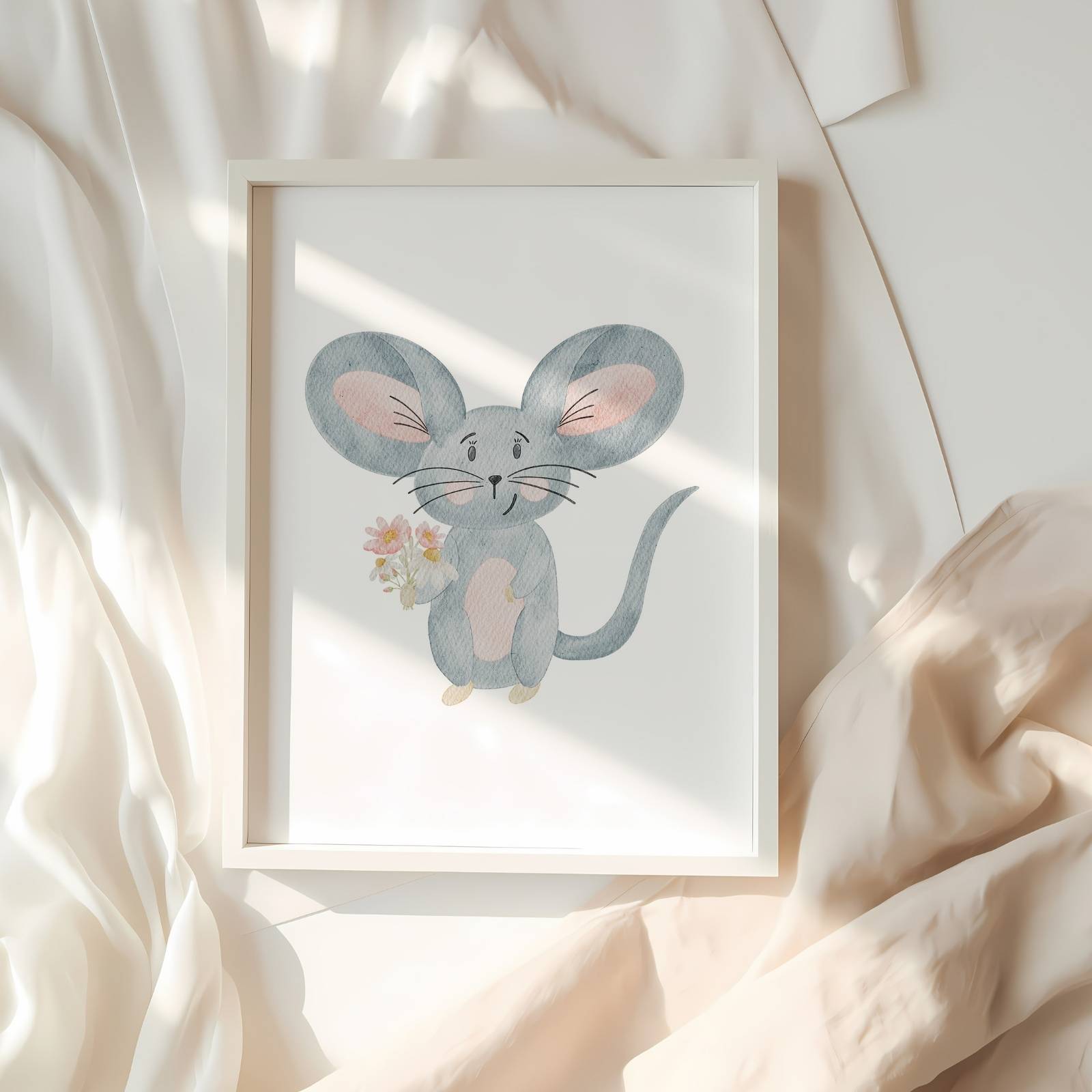Kinderposter Maus mit Blumen